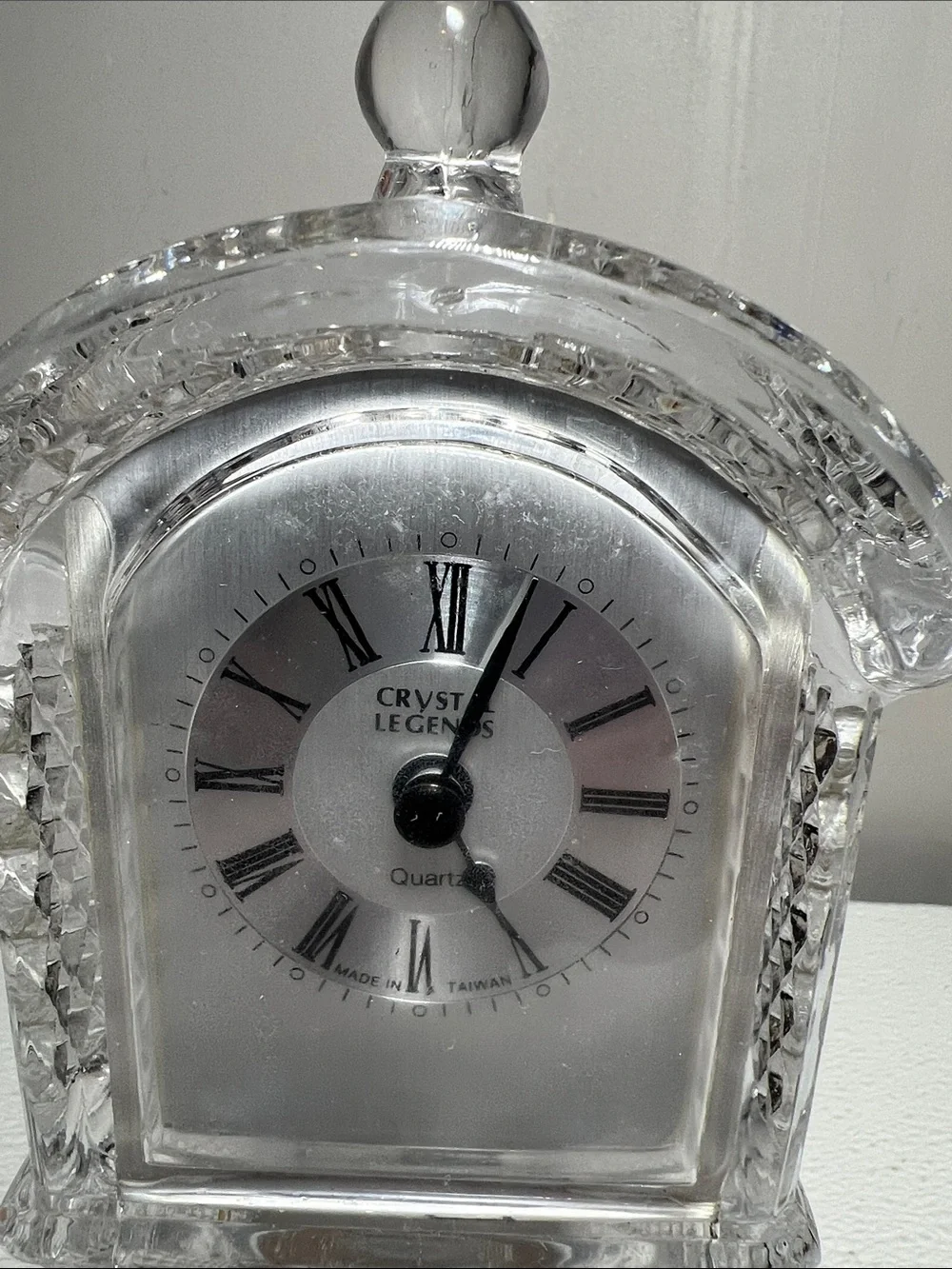 Full Lead Crystal Grandfather Quartz Pendulum Vintage Godinger Mantle Clock